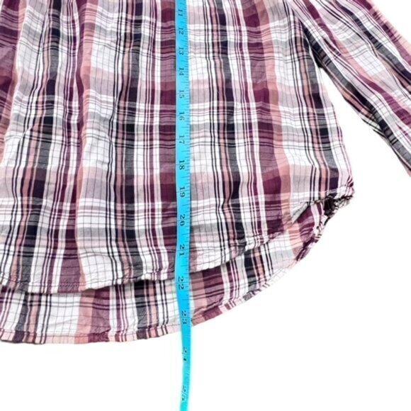 Ann Taylor LOFT Womens Button Up Shirt Blouse Medium Long Sleeve Plaid High Neck - Picture 6 of 14